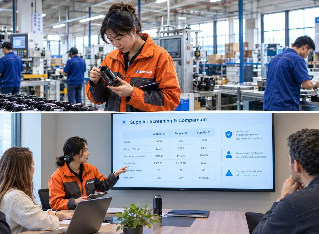 Inspection qualité SinoOpti dans une usine en Chine et présélection de fournisseurs présentée aux clients